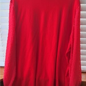 Jessica London Red Mock Neck Sweater Sheer Dot Sleeves Size 22/24